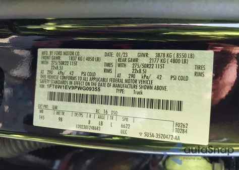 2023 Ford F-150 Lightning Platinum from USA, damaged, VIN 1FT6W1EV9PWG09355